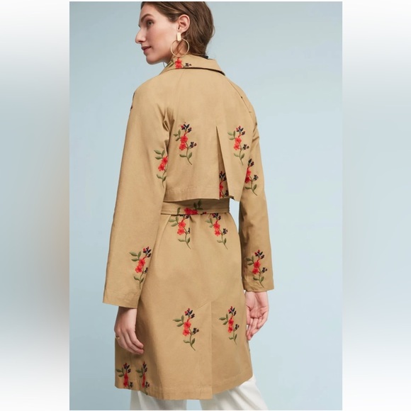 {Anthropologie & Cartonnier} belted embroidered trench coat - Sz M - Picture 2 of 14